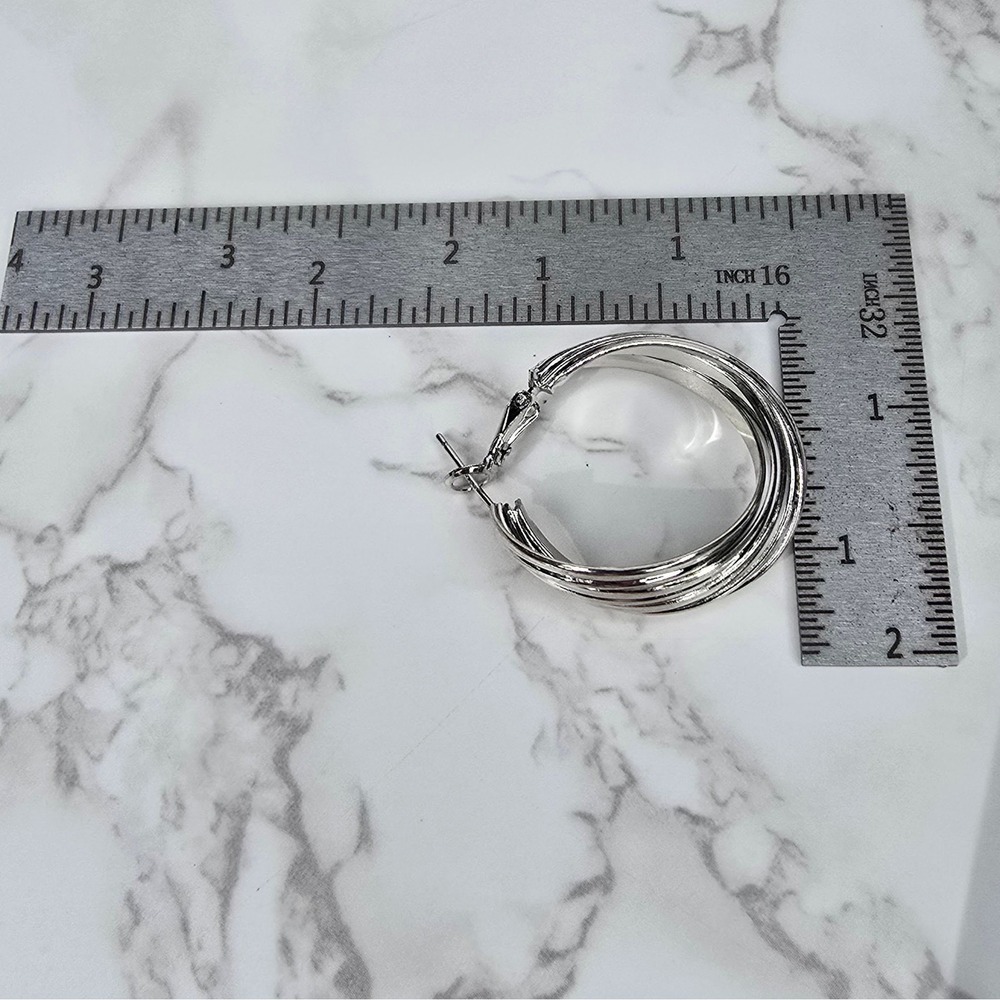 Sterling Silver Hoop Earring Set 3 Pairs Twisted Shrimp Polished 925 19.6g - Picture 11 of 14